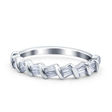 Half Eternity Rope Ring Wedding Engagement Band Baguette Shape Pave Simulated Cubic Zirconia 925 Sterling Silver (4mm)