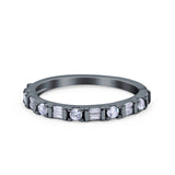 Half Eternity Ring Wedding Engagement Band Baguette Pave Simulated Cubic Zirconia 925 Sterling Silver (2mm)