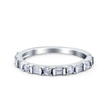 Half Eternity Ring Wedding Engagement Band Baguette Pave Simulated Cubic Zirconia 925 Sterling Silver (2mm)