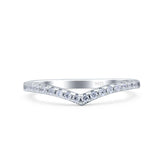Chevron Midi Half Eternity Ring Wedding Engagement Band Round Simulated Cubic Zirconia 925 Sterling Silver