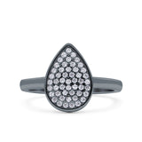 Pear Wedding Engagement Ring Band Round Pave Simulated Cubic Zirconia 925 Sterling Silver (13mm)