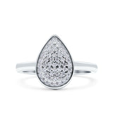 Pear Wedding Engagement Ring Band Round Pave Simulated Cubic Zirconia 925 Sterling Silver (13mm)