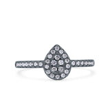 Art Deco Pear Halo Wedding Engagement Bridal Ring Round Simulated Cubic Zirconia 925 Sterling Silver