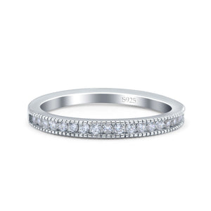 Half Eternity Ring Wedding Engagement Band Round Pave Simulated Cubic Zirconia 925 Sterling Silver (2.5mm)