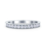 Half Eternity Ring Wedding Engagement Band Round Pave Simulated Cubic Zirconia 925 Sterling Silver (3mm)