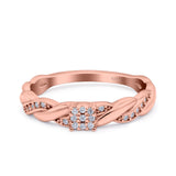 Crisscross Band Wedding Ring Round Pave Simulated Cubic Zirconia 925 Sterling Silver (4mm)