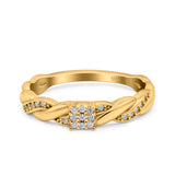 Crisscross Band Wedding Ring Round Pave Simulated Cubic Zirconia 925 Sterling Silver (4mm)