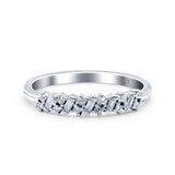 Half Eternity Buttere Shape Ring Wedding Engagement Band Round Pave Simulated Cubic Zirconia 925 Sterling Silver