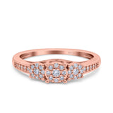 3 Flower Ring Wedding Engagement Band Round Pave Simulated Cubic Zirconia 925 Sterling Silver (5mm)