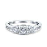 3 Flower Ring Wedding Engagement Band Round Pave Simulated Cubic Zirconia 925 Sterling Silver (5mm)