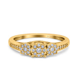 3 Flower Ring Wedding Engagement Band Round Pave Simulated Cubic Zirconia 925 Sterling Silver (5mm)