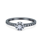 Art Deco Band Wedding Ring Round Pave Simulated Cubic Zirconia 925 Sterling Silver (6mm)