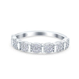 Half Eternity Ring Wedding Engagement Band Round Pave Simulated Cubic Zirconia 925 Sterling Silver (4mm)