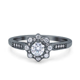 Art Deco Wedding Band Engagement Ring Round Pave Simulated Cubic Zirconia 925 Sterling Silver (7mm)