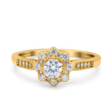 Art Deco Wedding Band Engagement Ring Round Pave Simulated Cubic Zirconia 925 Sterling Silver (7mm)