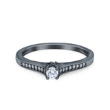 Solitaire Wedding Engagement Ring Band Round Pave Simulated Cubic Zirconia 925 Sterling Silver (4mm)