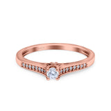 Solitaire Wedding Engagement Ring Band Round Pave Simulated Cubic Zirconia 925 Sterling Silver (4mm)