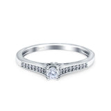 Solitaire Wedding Engagement Ring Band Round Pave Simulated Cubic Zirconia 925 Sterling Silver (4mm)