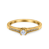 Solitaire Wedding Engagement Ring Band Round Pave Simulated Cubic Zirconia 925 Sterling Silver (4mm)