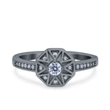 Art Deco Star Wedding Ring Band Round Pave Simulated Cubic Zirconia 925 Sterling Silver (9mm)