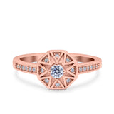 Art Deco Star Wedding Ring Band Round Pave Simulated Cubic Zirconia 925 Sterling Silver (9mm)