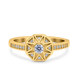 Art Deco Star Wedding Ring Band Round Pave Simulated Cubic Zirconia 925 Sterling Silver (9mm)