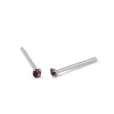 Crystal Simulated Amethyst Cubic Zirconia Nose Stud 925 Sterling Silver-1.5mm