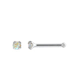 AB Crystal Simulated Cubic Zirconia Nose Stud Ball End 925 Sterling Silver-(20 Nose Studs in a Box)