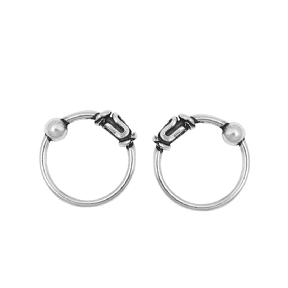 Silver Hoop Nose Stud Ring Bali Round 925 Sterling Silver