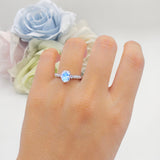 Hidden Halo Twisted Rope Oval Natural Moonstone Engagement Ring
