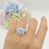 Floral Art Deco Round Natural Aquamarine Halo Engagement Ring