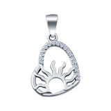 Sun Heart Charm Pendant Simulated Cubic Zirconia 925 Sterling Silver (13mm)