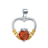 Claddagh Charm Pendant Simulated Heart Cubic Zirconia 925 Sterling Silver (21mm)