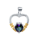 Claddagh Charm Pendant Simulated Heart Cubic Zirconia 925 Sterling Silver (21mm)