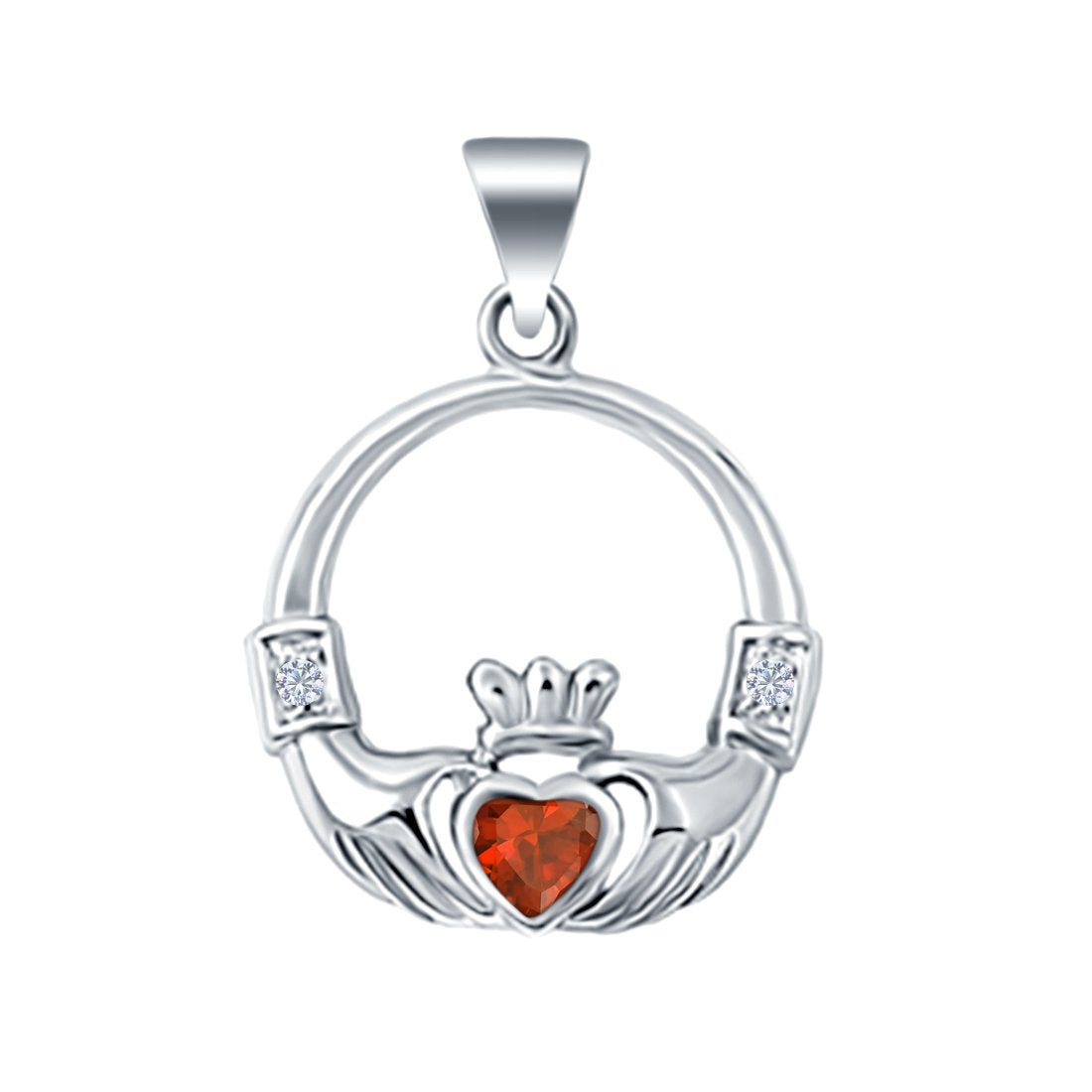 Silver Claddagh Charm Pendant Heart Simulated Cubic Zirconia 925 Sterling Silver (23mm)