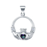 Silver Claddagh Charm Pendant Heart Simulated Cubic Zirconia 925 Sterling Silver (23mm)