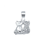 Cat Pendant Round Micro Pave Simulated Cubic Zirconia 925 Sterling Silver (12mm)