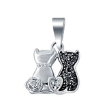 Pendant 2 Cats Simulated Black & White CZ 925 Sterling Silver