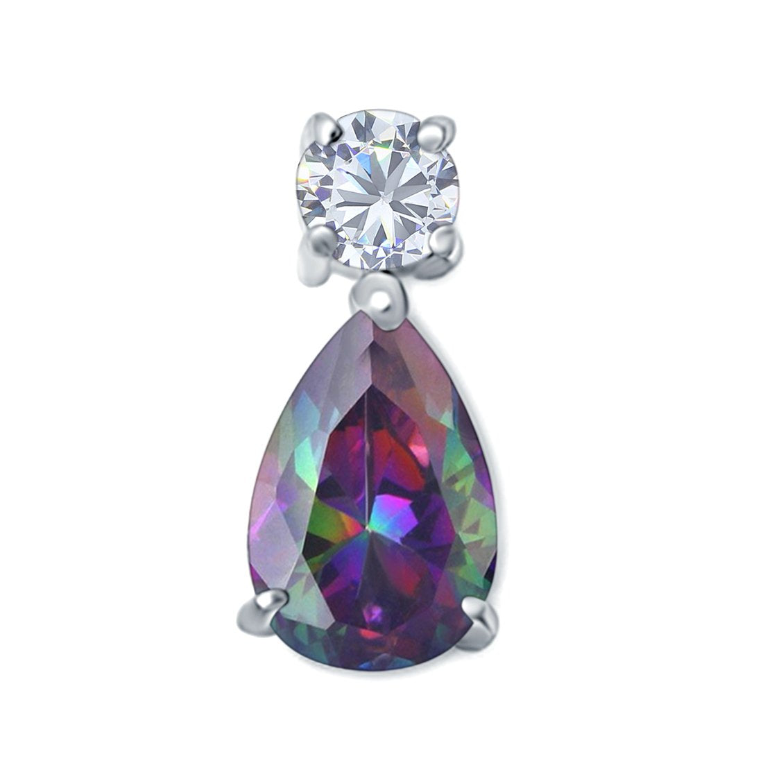 Teardrop Solitaire Pendant Pear Simulated Rainbow CZ 925 Sterling Silver (18mm)