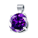 Round Simulated Cubic Zirconia Charm Pendant 925 Sterling Silver (8mm)