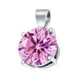 Round Simulated Cubic Zirconia Charm Pendant 925 Sterling Silver (8mm)