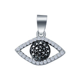Eye Charm Pendant Simulated Cubic Zirconia & Black CZ 925 Sterling Silver (8mm)