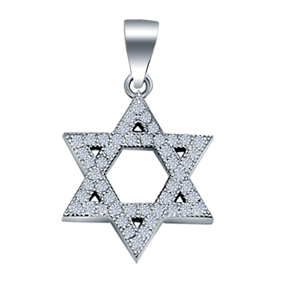 Star of David Pendant 925 Sterling Silver Micro Pave Simulated Cubic Zirconia (19mm)