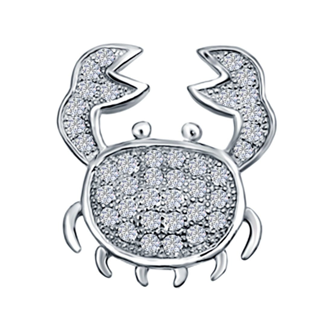 Crab Pendant Charm Simulated Cubic Zirconia 925 Sterling Silver (17mm)