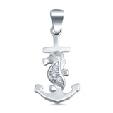Silver Seahorse Pendant Charm Simulated Cubic Zirconia 925 Sterling Silver