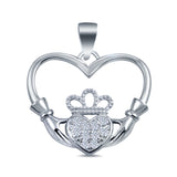 Claddagh Charm Pendant Simulated Cubic Zirconia 925 Sterling Silver (18mm)