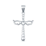 Cross Heart with Wings Charm Pendant 925 Sterling Silver