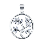 Silver Round Tree of Life Charm Pendant Simulated Cubic Zirconia 925 Sterling Silver