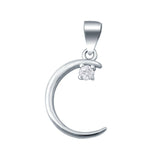 Silver Crescent Moon Pendant Charm Simulated Cubic Zirconia 925 Sterling Silver