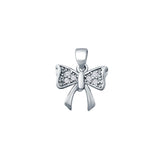 Silver Bow Pendant Charm Simulated Cubic Zirconia 925 Sterling Silver